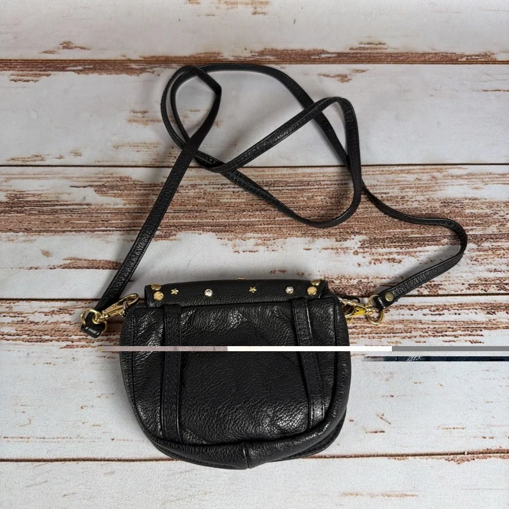 Kippys Pewter Leather Swarovski Crystal Studs Mini Crossbody Belt Pouch Bag